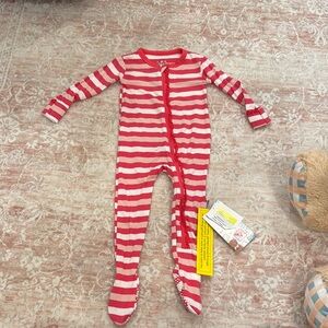 Kickee Pants Red and White Striped Footed Pajamas